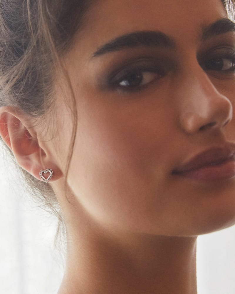 Ari Heart Silver Stud Earrings in White Crystal image number 1